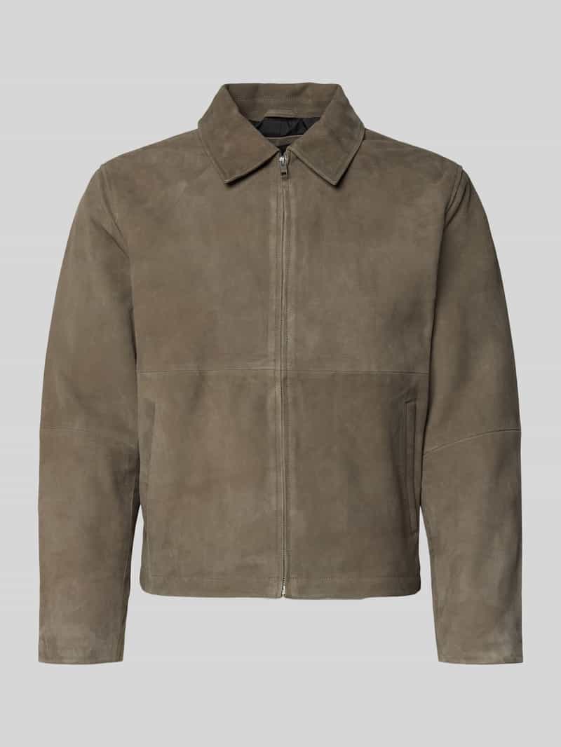 Kurtka skórzana z zamkiem błyskawicznym i wpuszczanymi kieszeniami