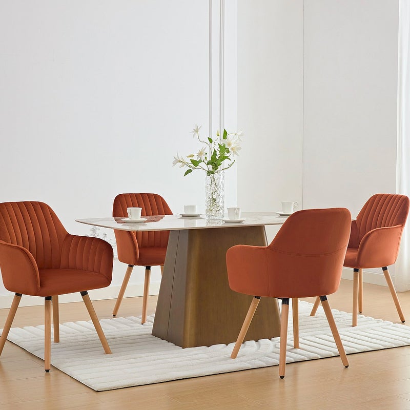 Krzesło z podłokietnikami z weluru i metalu z efektem drewna - Terakota - ELEANA