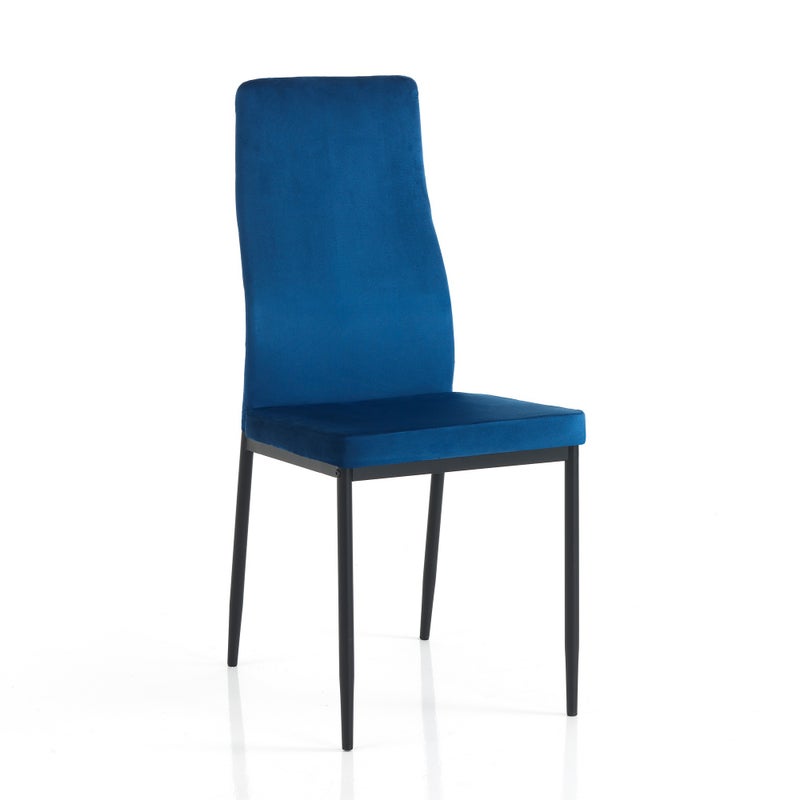 Zestaw 6 krzeseł FEFE' BLUE – niebieska mikrofibra welurowa, czarny metal, wnętrza