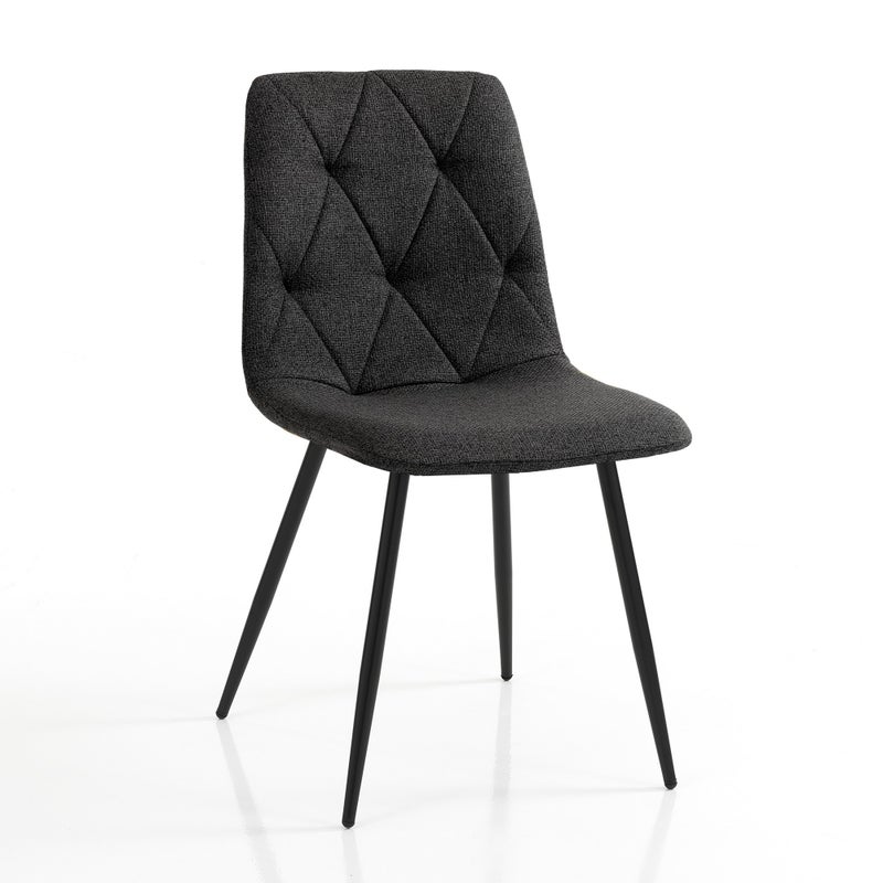 Zestaw 4 krzeseł MESH Black w łatwej do czyszczenia czarnej tkaninie, z matową czarną metalową ramą, regulowanymi nóżkami, idealny do domu i biura