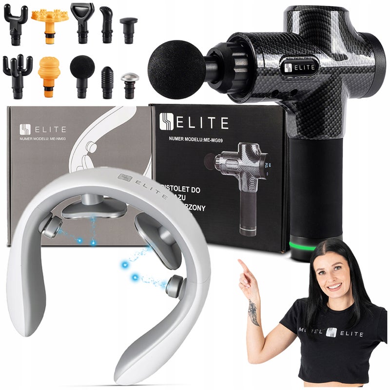 Zestaw Pistolet Masujący Do Ciała Pleców + Masażer Do Karku Szyi Prądy TENS