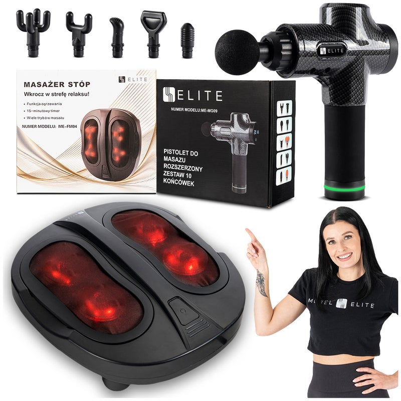Zestaw Pistolet Masujący Do Ciała Pleców + Masażer do Stóp Nóg Auta