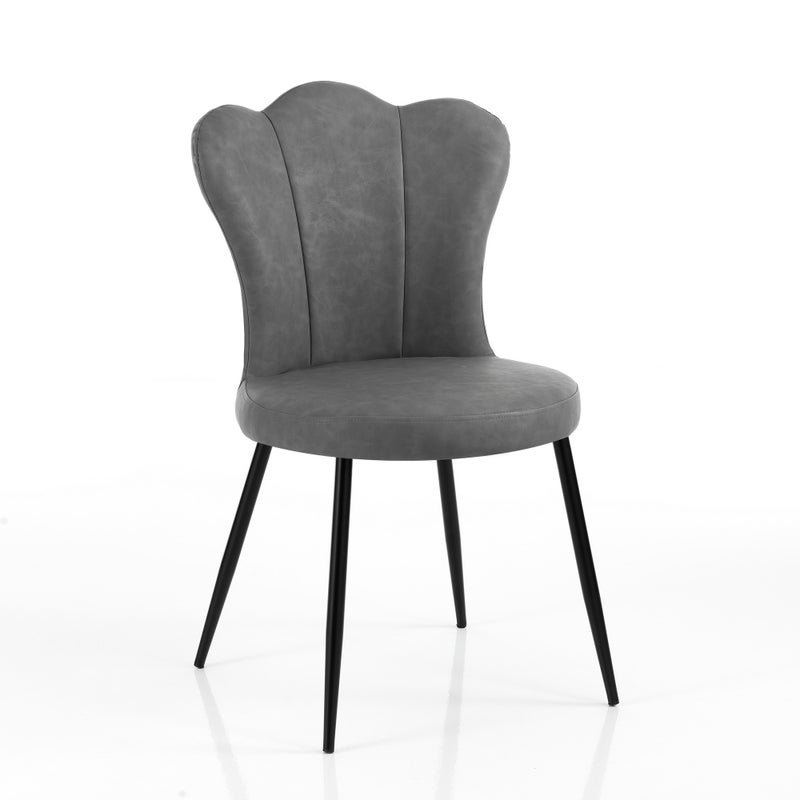 Zestaw 4 krzeseł CHARLOTTE OLD GREY – postarzana szara skóra, czarny metal, elegancka jadalnia