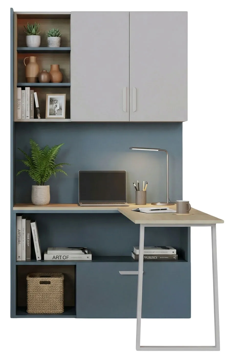 EDINOS Regał z biurkiem narożnym do pokoju młodzieżowego kaszmir + niebieski S0-K93