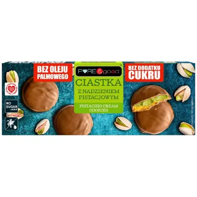 Pure&Good Ciastka z nadzieniem pistacjowym w czekoladzie mlecznej 96 g - słodycze lub przekąska
