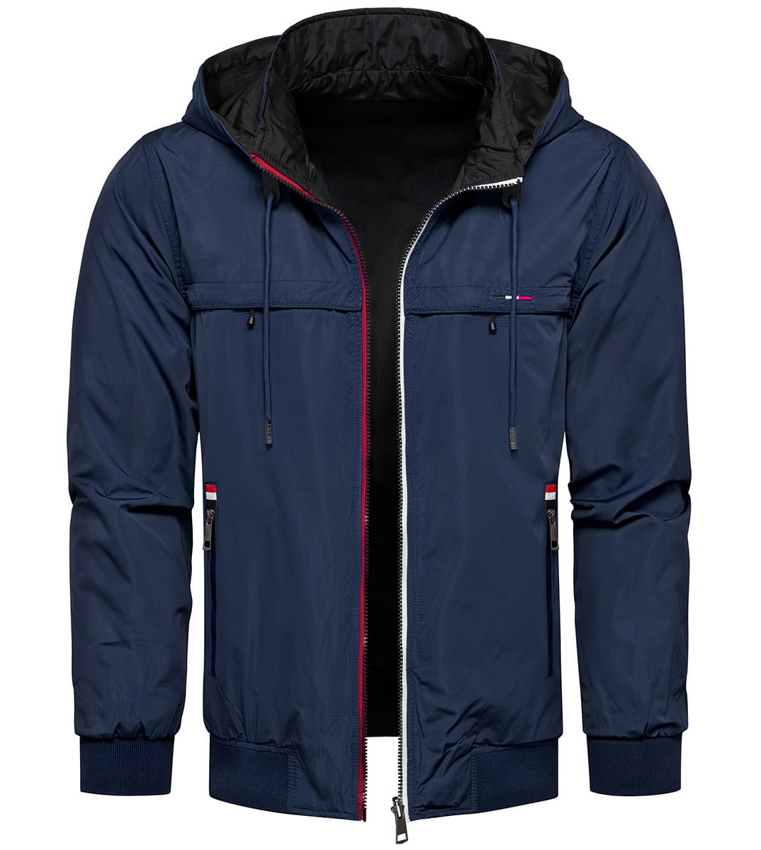 Kurtka męska dwustronna wiatrówka z odczepianym kapturem granatowa Recea