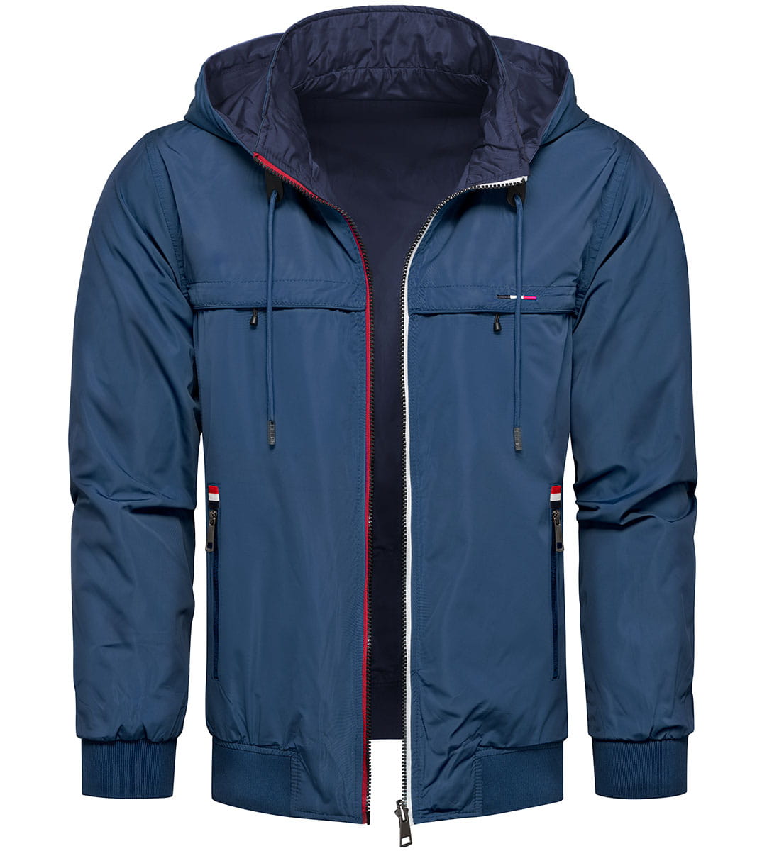 Kurtka męska dwustronna wiatrówka z odczepianym kapturem niebieska Recea
