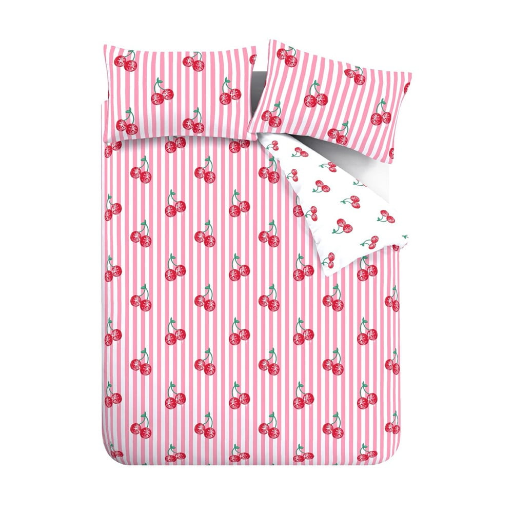 Biało-różowa pościel dwuosobowa 230x220 cm Disco Cherries Stripes – Catherine Lansfield