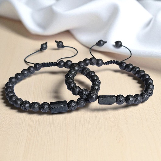 KOMPLET dla PARY - czarny turmalin - na sznurku