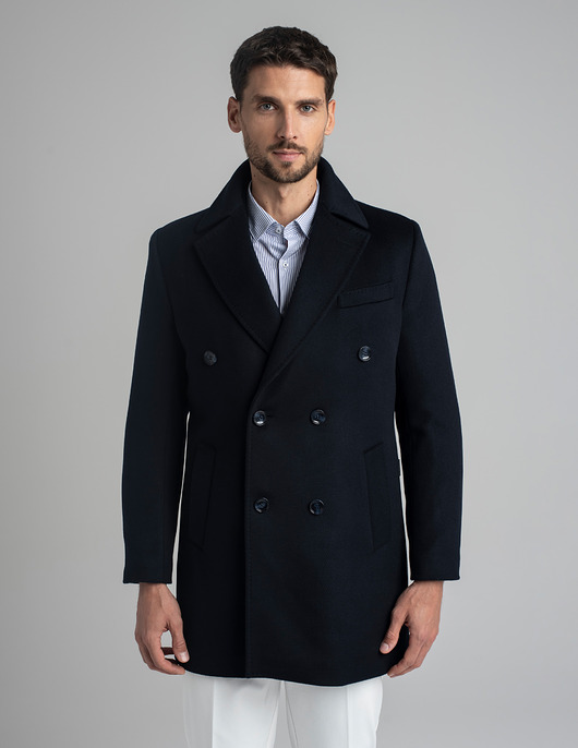 Wełniany płaszcz dwurzędowy sortino granatowy