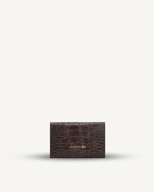 Cardholder Love Letters czekoladowa skóra tłoczona na wzór krokodyla