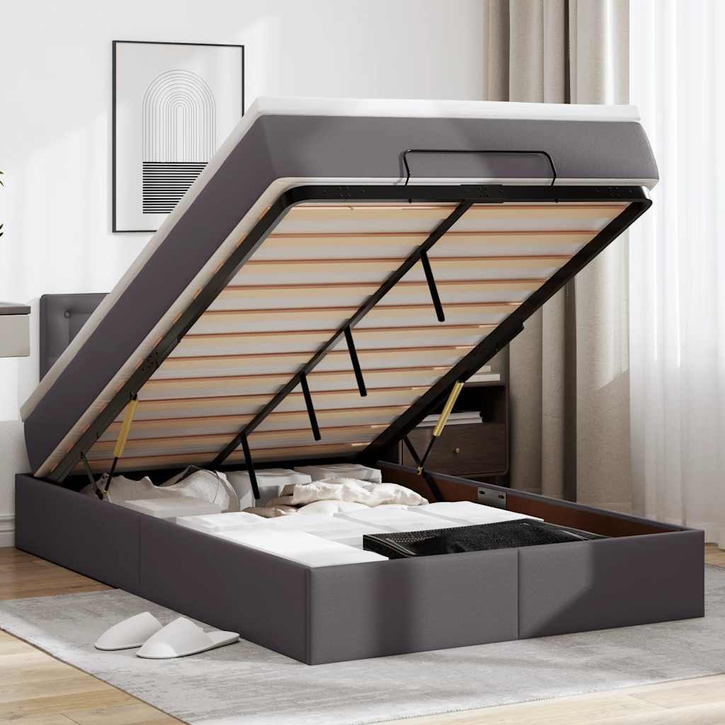 VidaXL Łóżko otomana z materacami i LED, szara, 120x190cm, ekoskóra