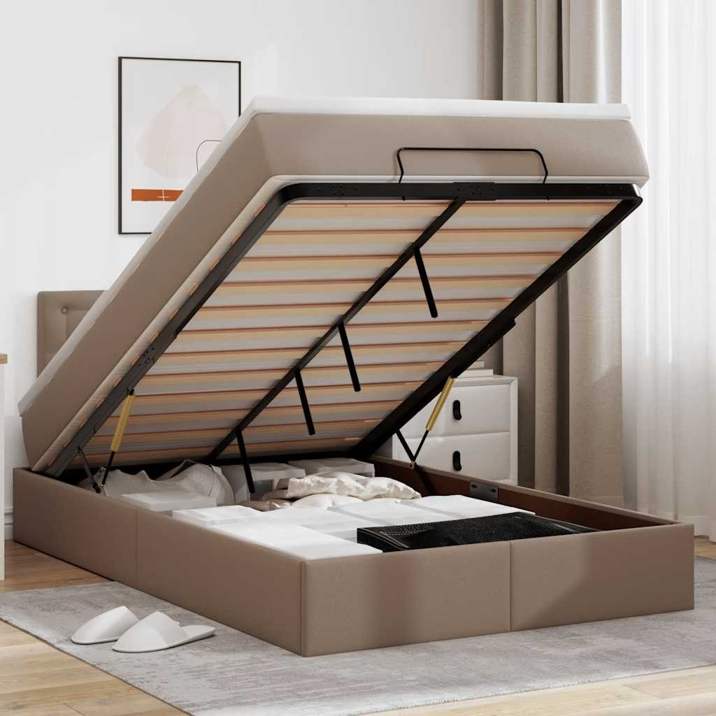 VidaXL Łóżko otomana z materacami i LED, cappucino, 120x190cm ekoskóra