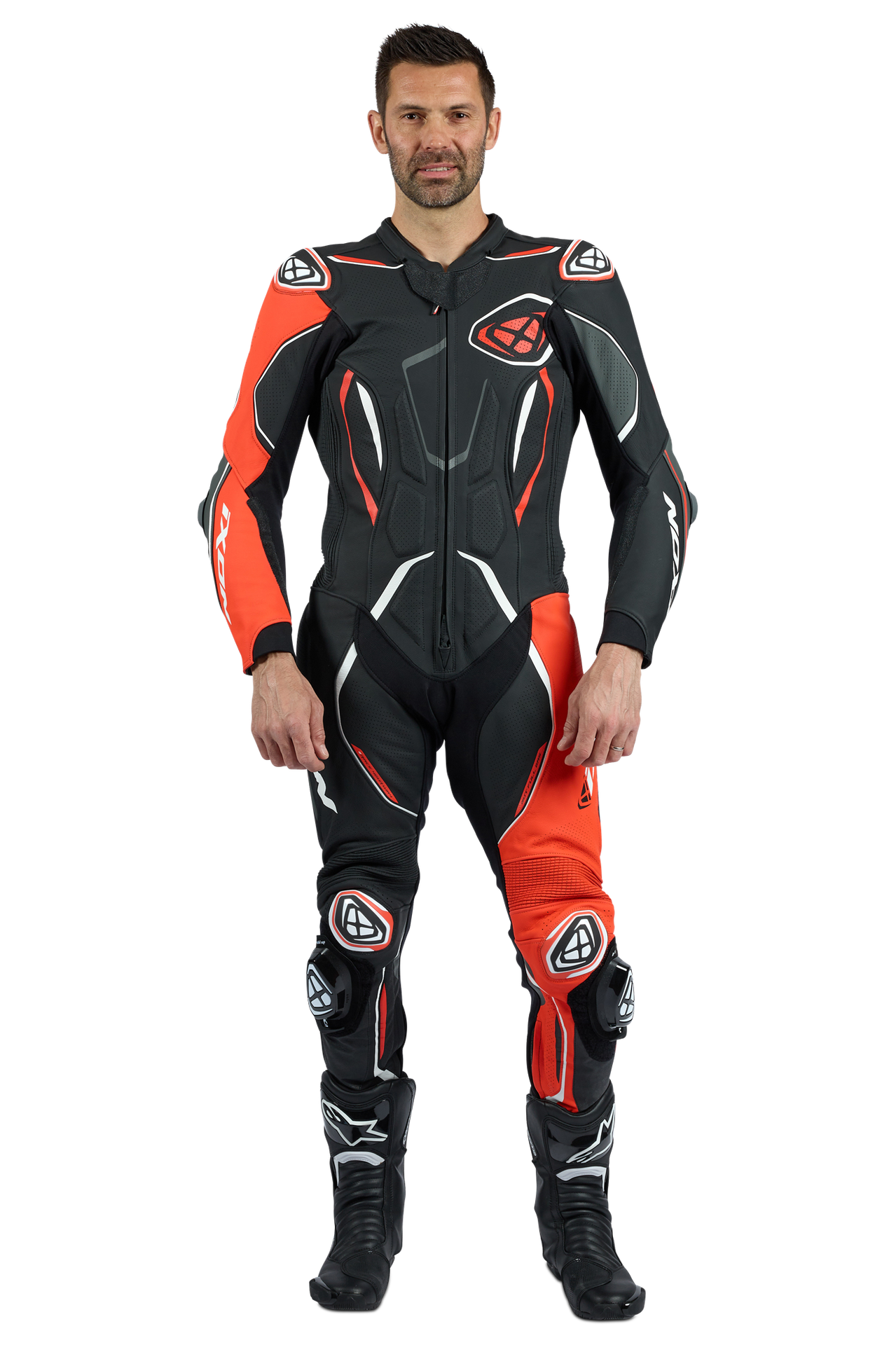 Kombinezon Skórzany Ixon Demonio Czarny/Czerwony/Złamany BiałyXL