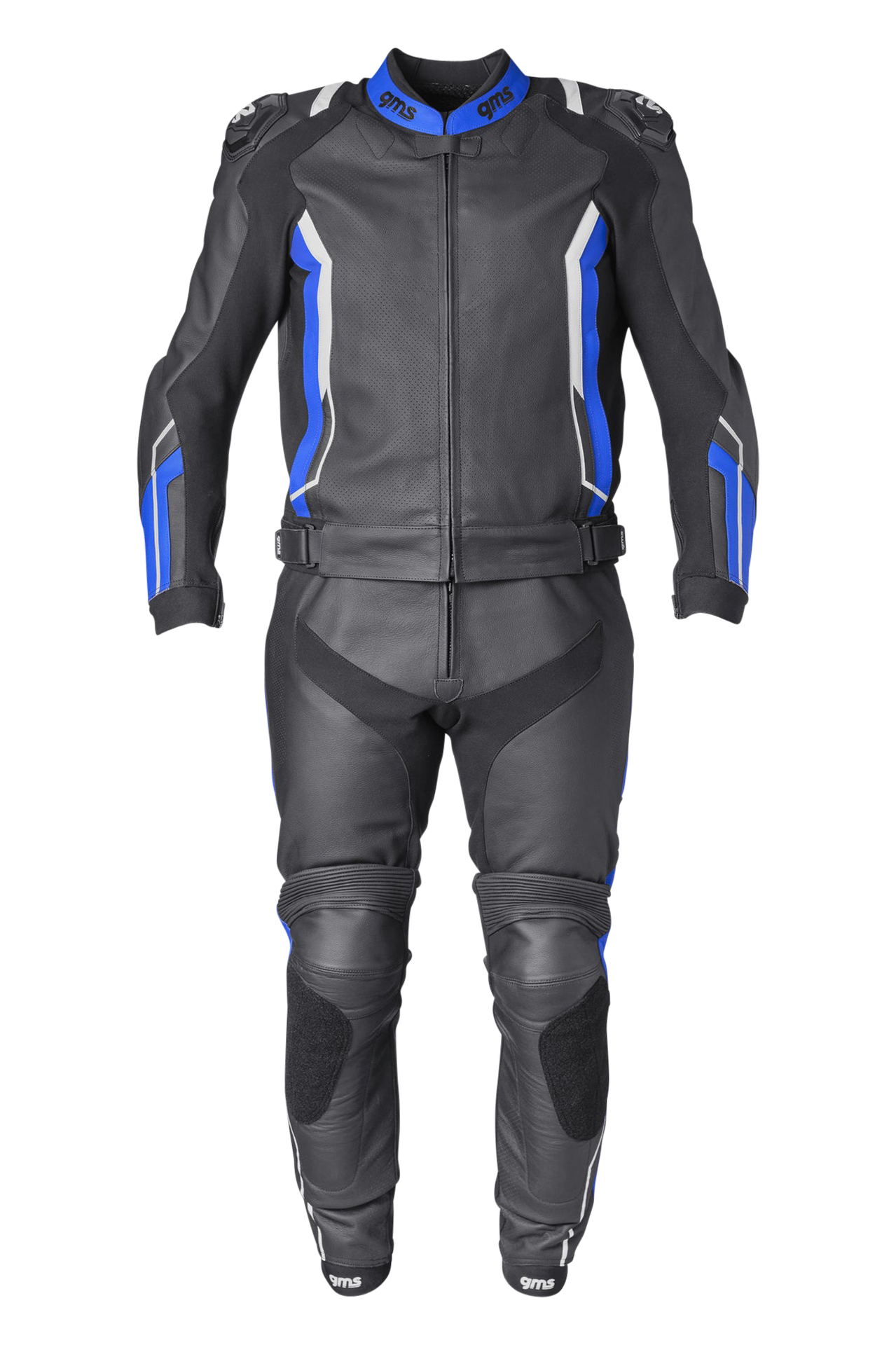 Skórzany Kombinezon Motocyklowy GMS GR-1 Czarny/Niebieski/Złamany Biały50