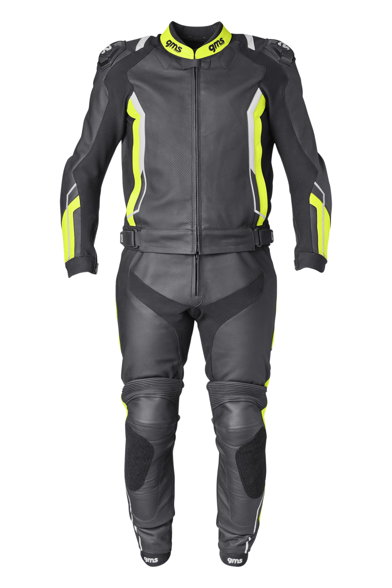 Skórzany Kombinezon Motocyklowy GMS GR-1 Czarny/Żółty/Złamany Biały58