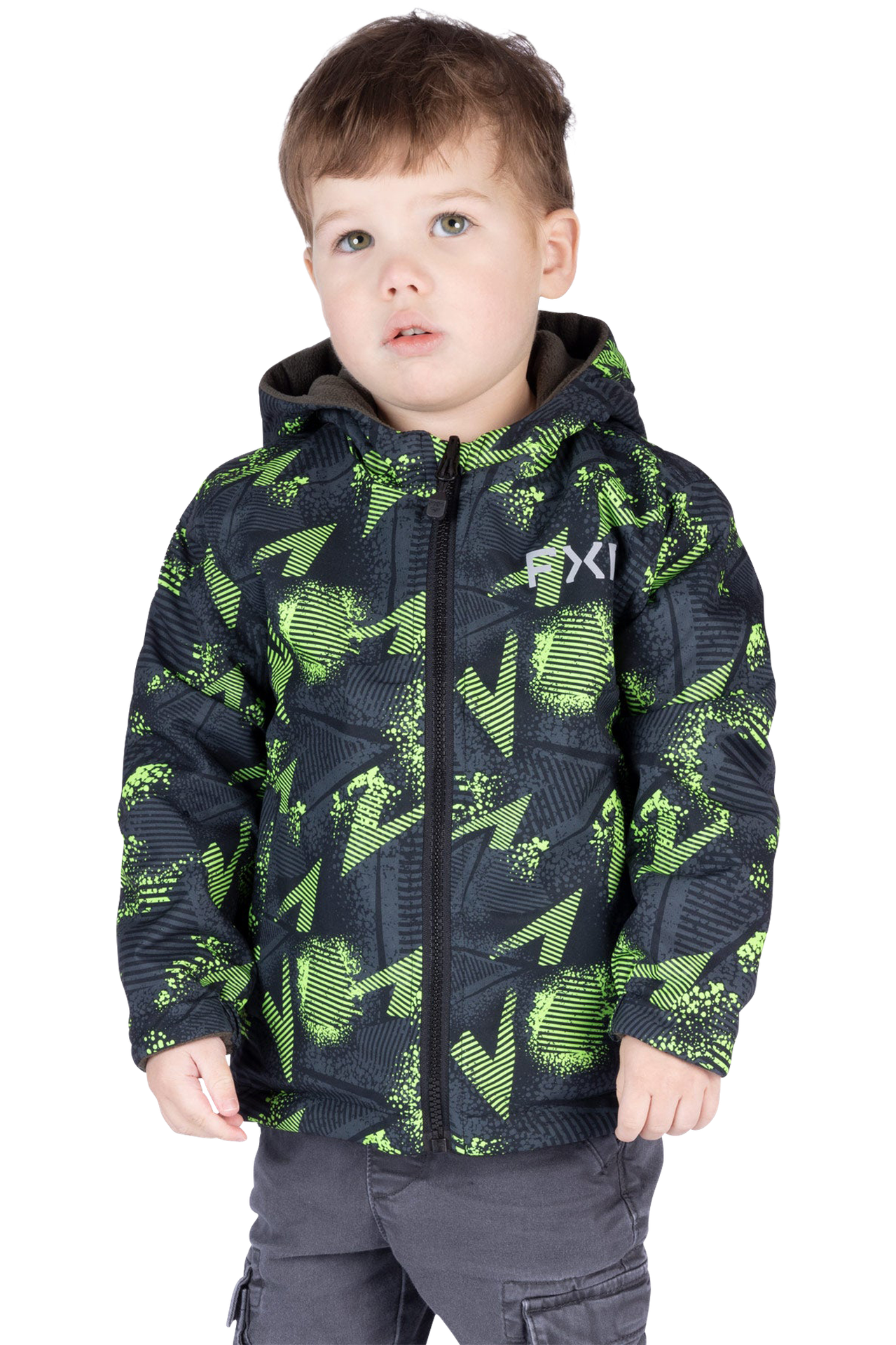 Kurtka Dwustronna Enduro FXR Ride Dziecięca Limonkowy Hazard/SzaryXL