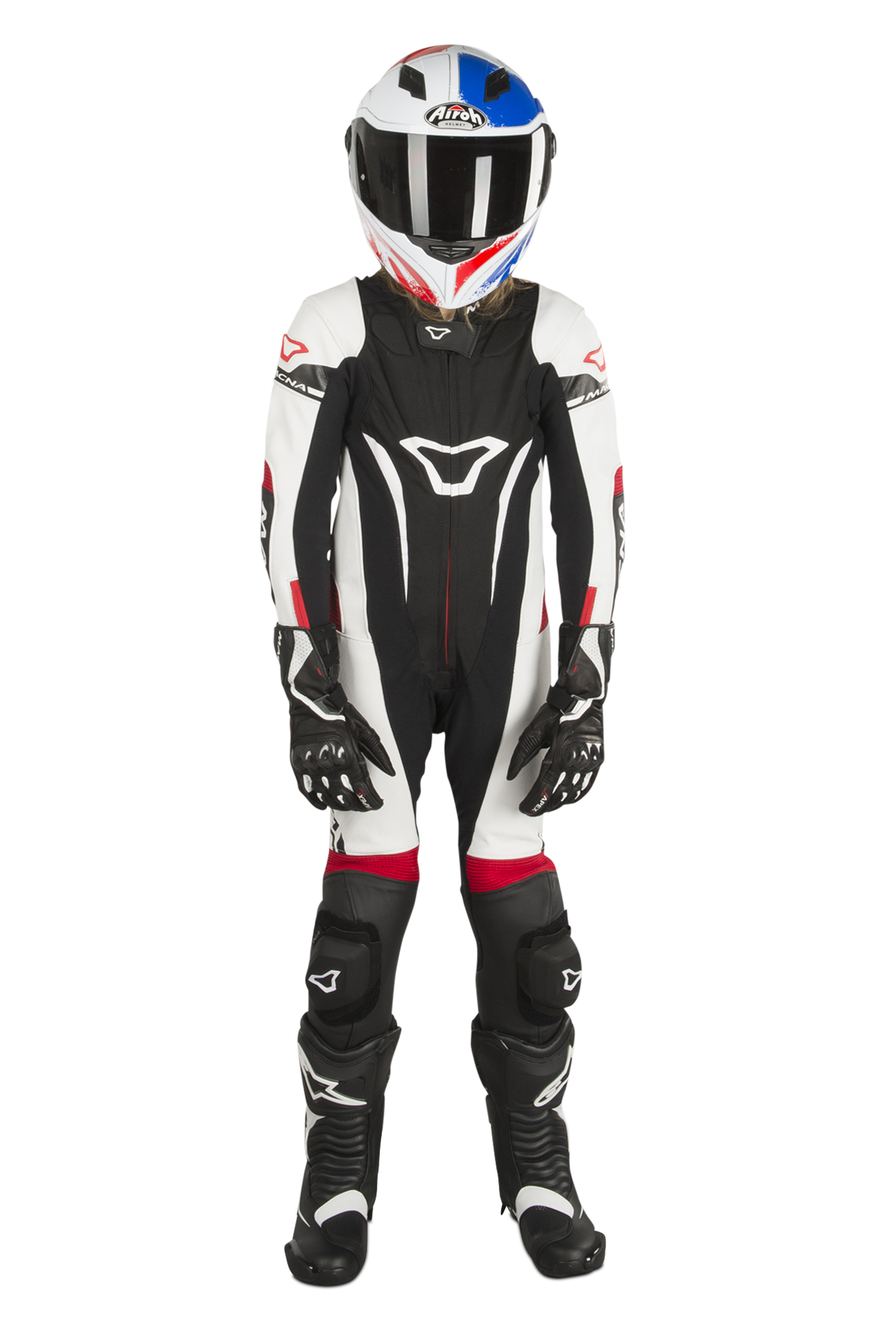 Kombinezon Skórzany Macna Dziecięcy Czarny/Złamany Biały/Czerwony134