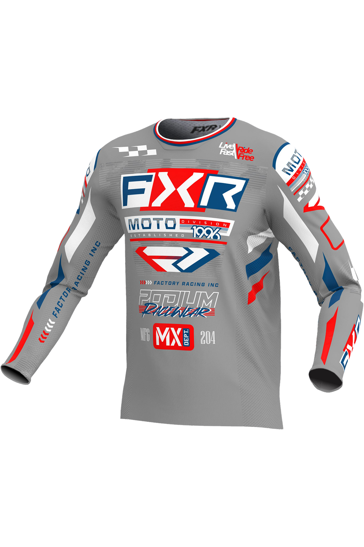 Bluza Cross FXR Podium Gladiator Szary/Złamany Biały/CzerwonyS