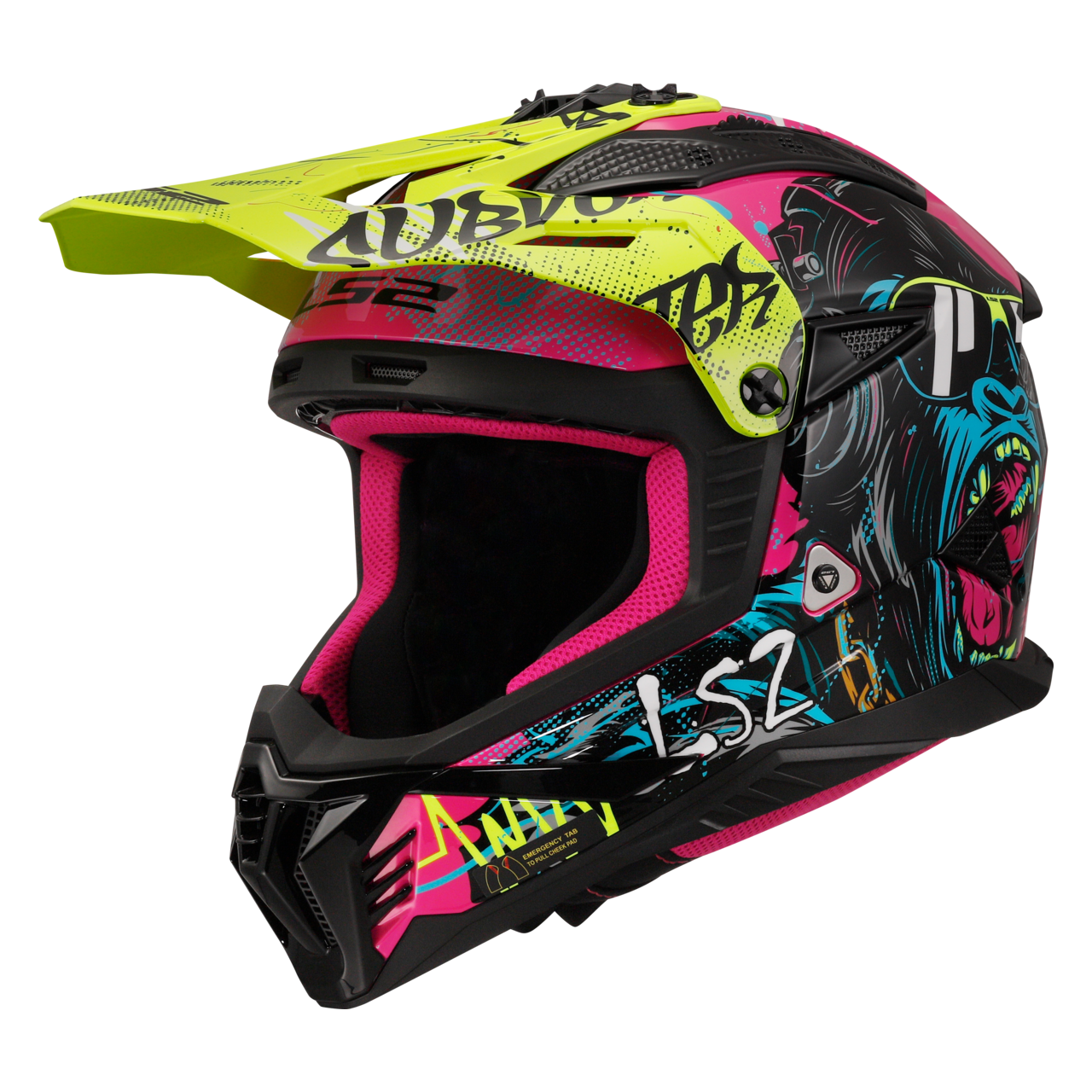 Kask Cross LS2 MX708 Fast II Gorilla Fioletowy/Hi-Vis ŻółtyL