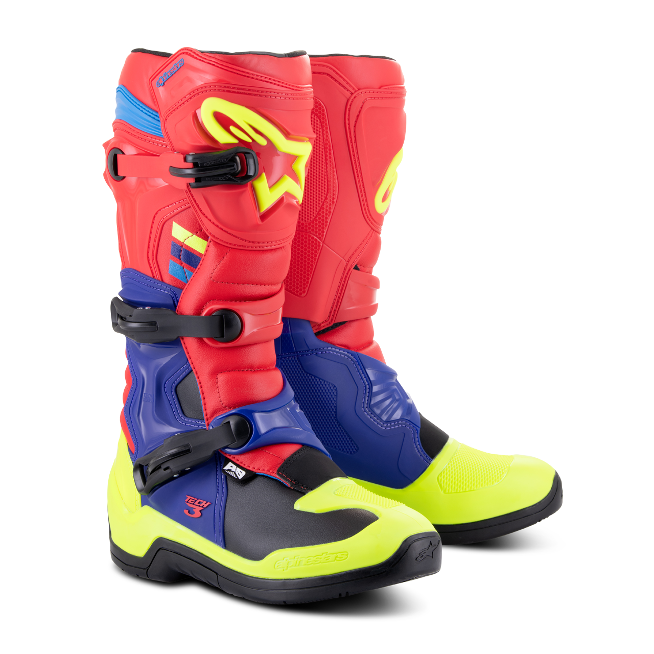 Buty Cross Alpinestars Tech 3 MX Jasnoczerwony/Ciemnoniebieski/Żółty fluorescencyjny43