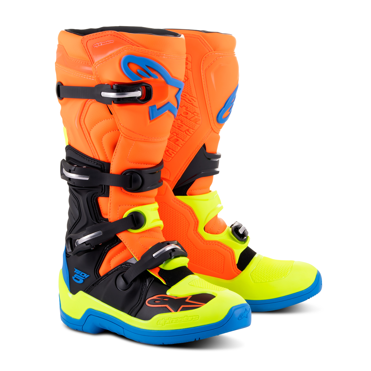 Buty Cross Alpinestars Tech 5 Pomarańczowy Fluorescencyjny/Emaliowy/Niebieski/Żółty Fluorescencyjny45,5