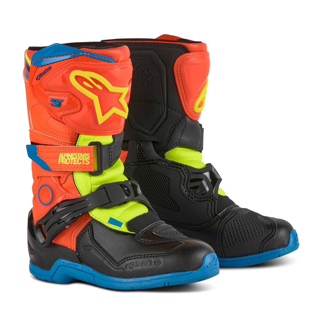 Buty Cross Dziecięce Alpinestars Tech 3S Pomarańczowy Fluorescencyjny/Emaliowy/Niebieski/Żółty Fluorescencyjny29