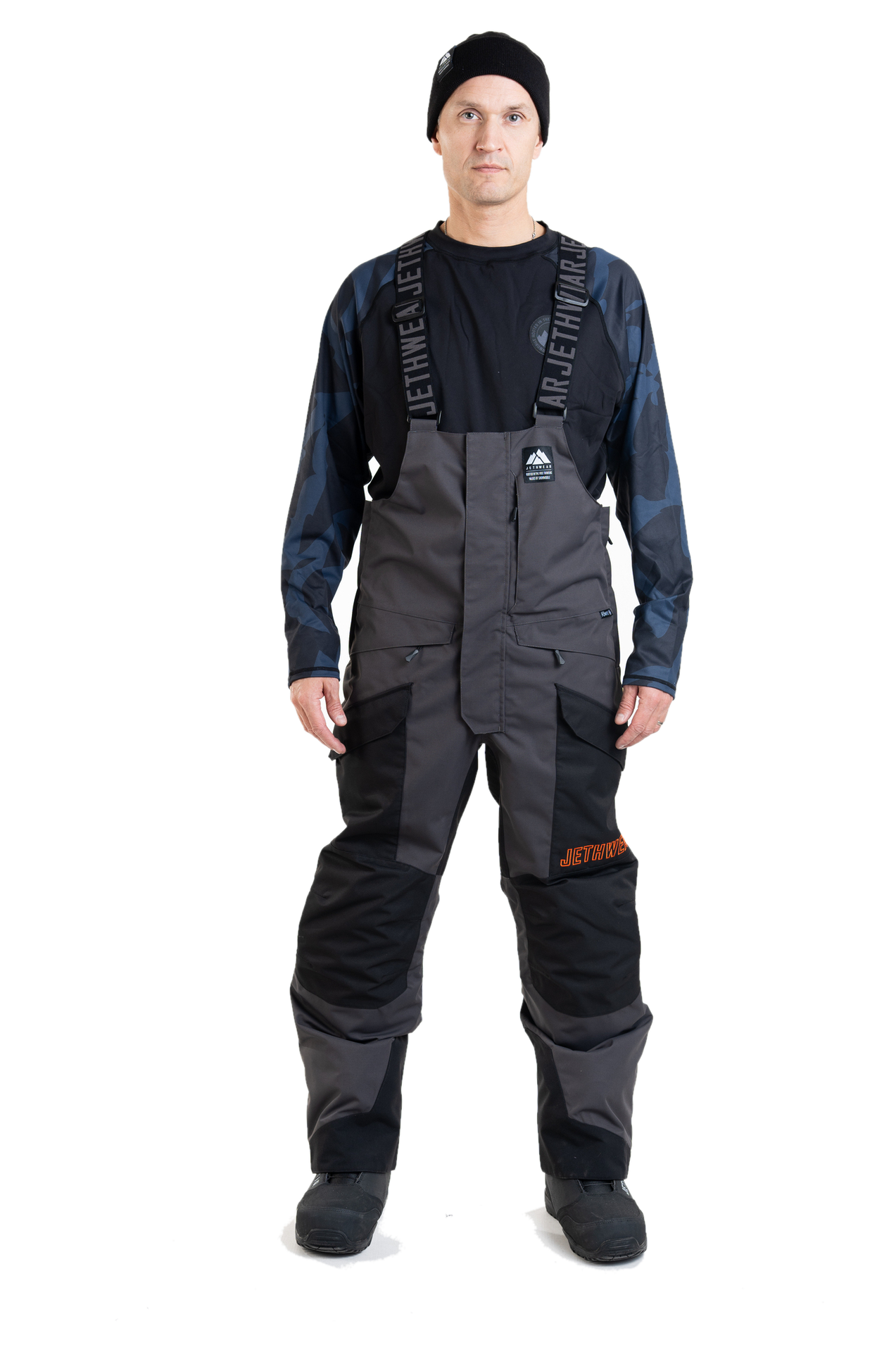 Spodnie Śniegowe Jethwear Treeline (2025) Bib Shell Męskie Czarny Iron/PomarańczowyL