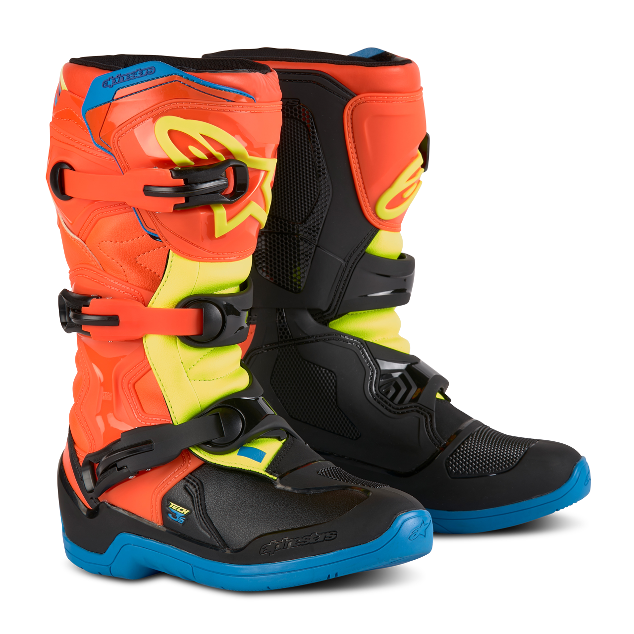 Buty Cross Dziecięce Alpinestars Tech 3S Pomarańczowy Fluorescencyjny/Emaliowy/Niebieski/Żółty Fluorescencyjny40,5