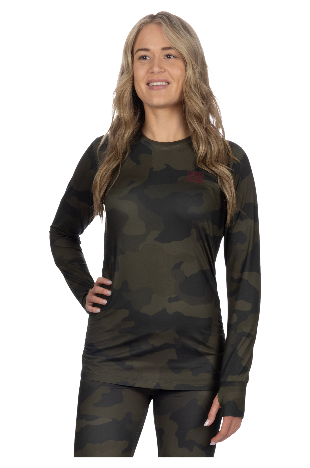 Koszula Damska Warstwa Średnia FXR Atmosphere Longsleeve 25 Wojskowy Moro/MerlotXL