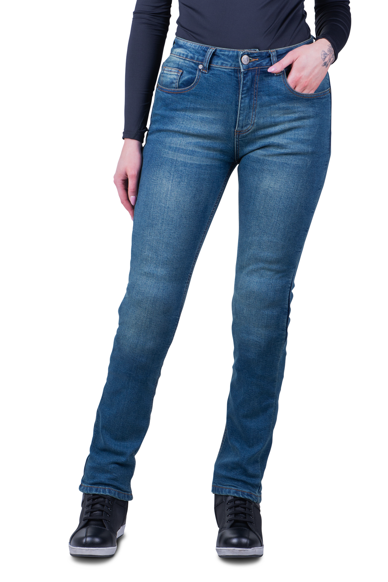 Jeansy Motocyklowe Course Rey Straight/Regular Damskie CiemnoniebieskiW28 x D28