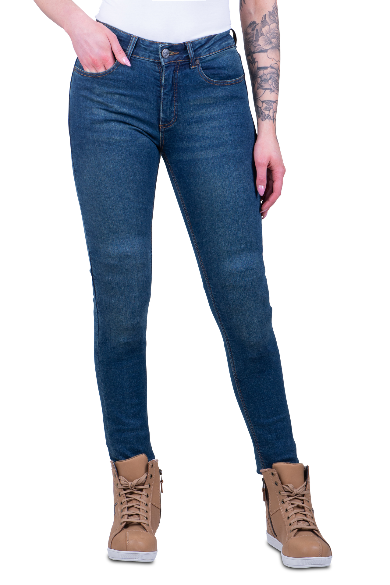 Jeansy Motocyklowe Course Lara Slim Fit Damskie NiebieskiW28 x D30