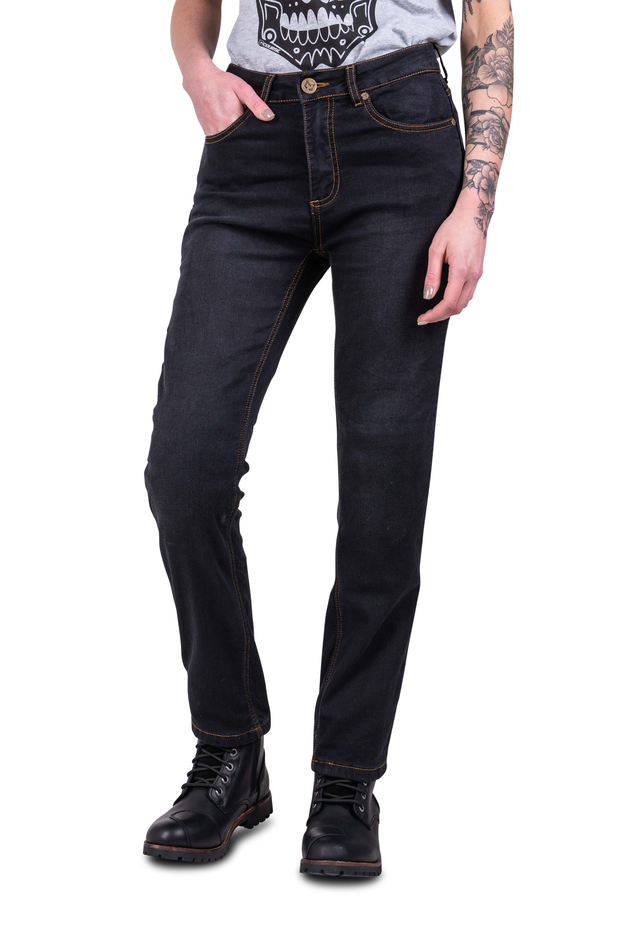 Jeansy Motocyklowe Course Rey Straight/Regular Damskie CzarnyW28 x D28