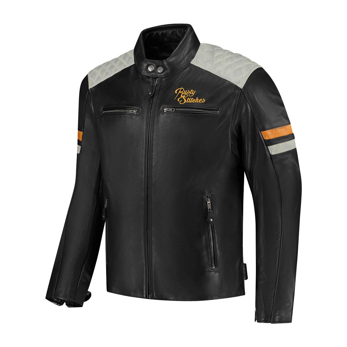 Kurtka Motocyklowa Rusty Stitches Jari V2 Czarny/Jasnoszary/Złoty3XL