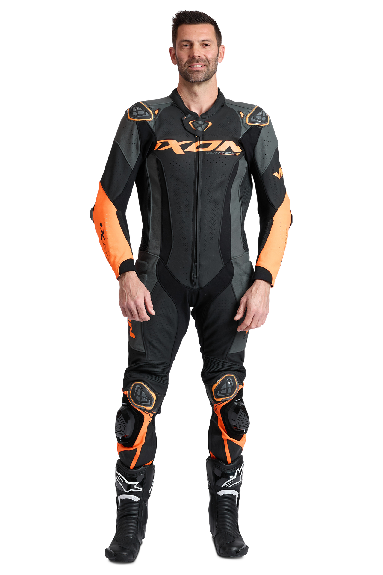 Kombinezon Skórzany Ixon Vortex 3 Czarny/Antracyt/Pomarańczowy3XL