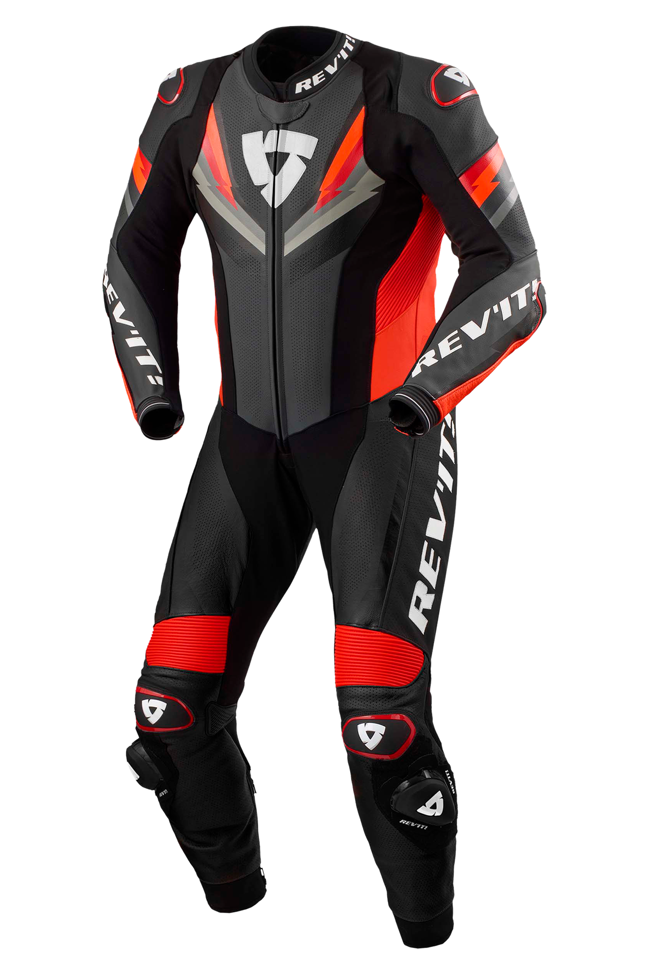 Skórzany Kombinezon Jednoczęściowy REV'IT! Quantum 3 Antracyt/Neonowy Czerwony48