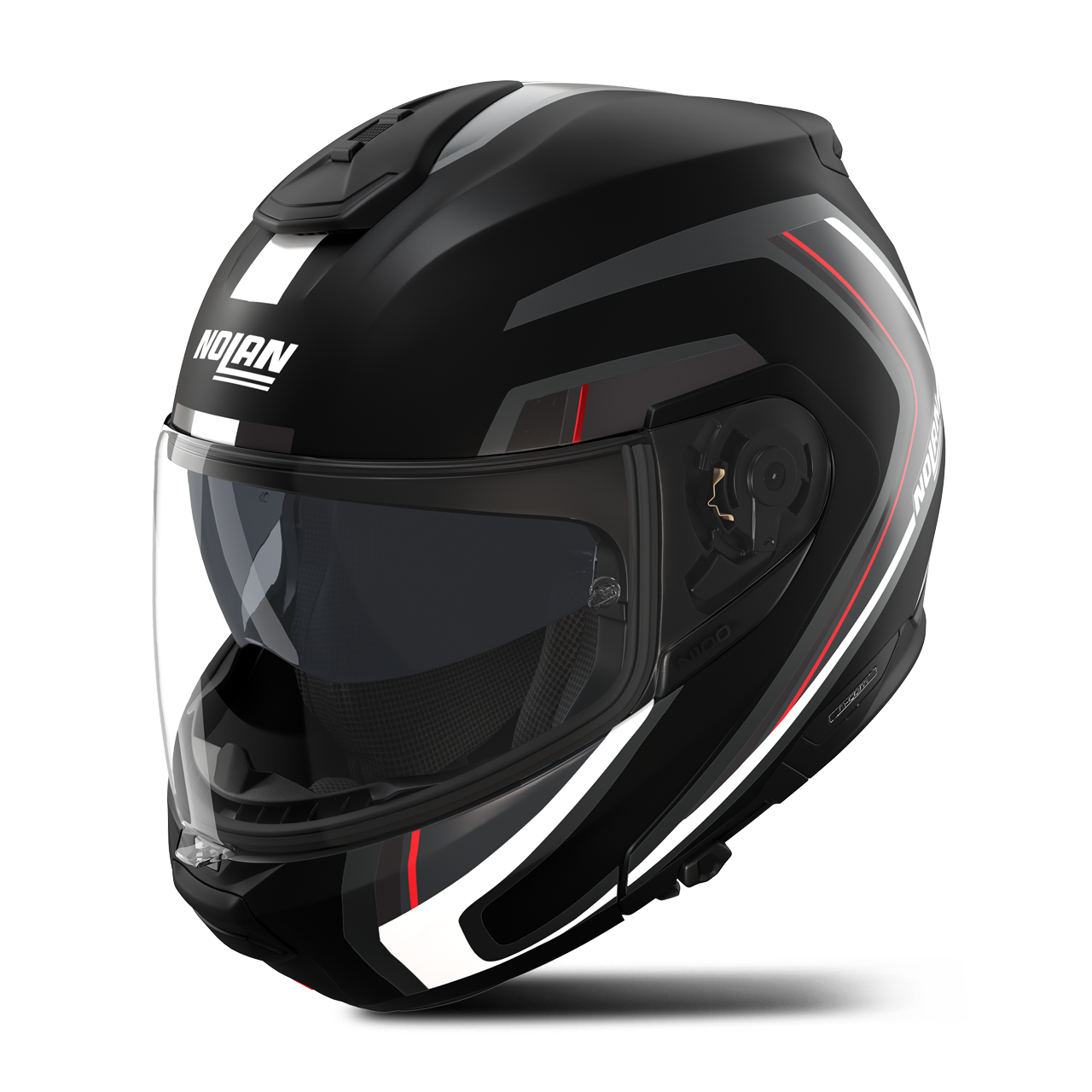 Kask Szczękowy Nolan N100-6 Radiante Czarno/Silver/Czerwony MatowyXXS
