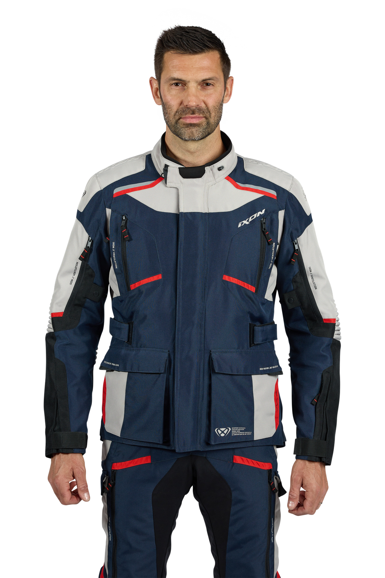 Kurtka Motocyklowa Ixon Midgard Szaro-beżowy/Granatowy/Czarny3XL