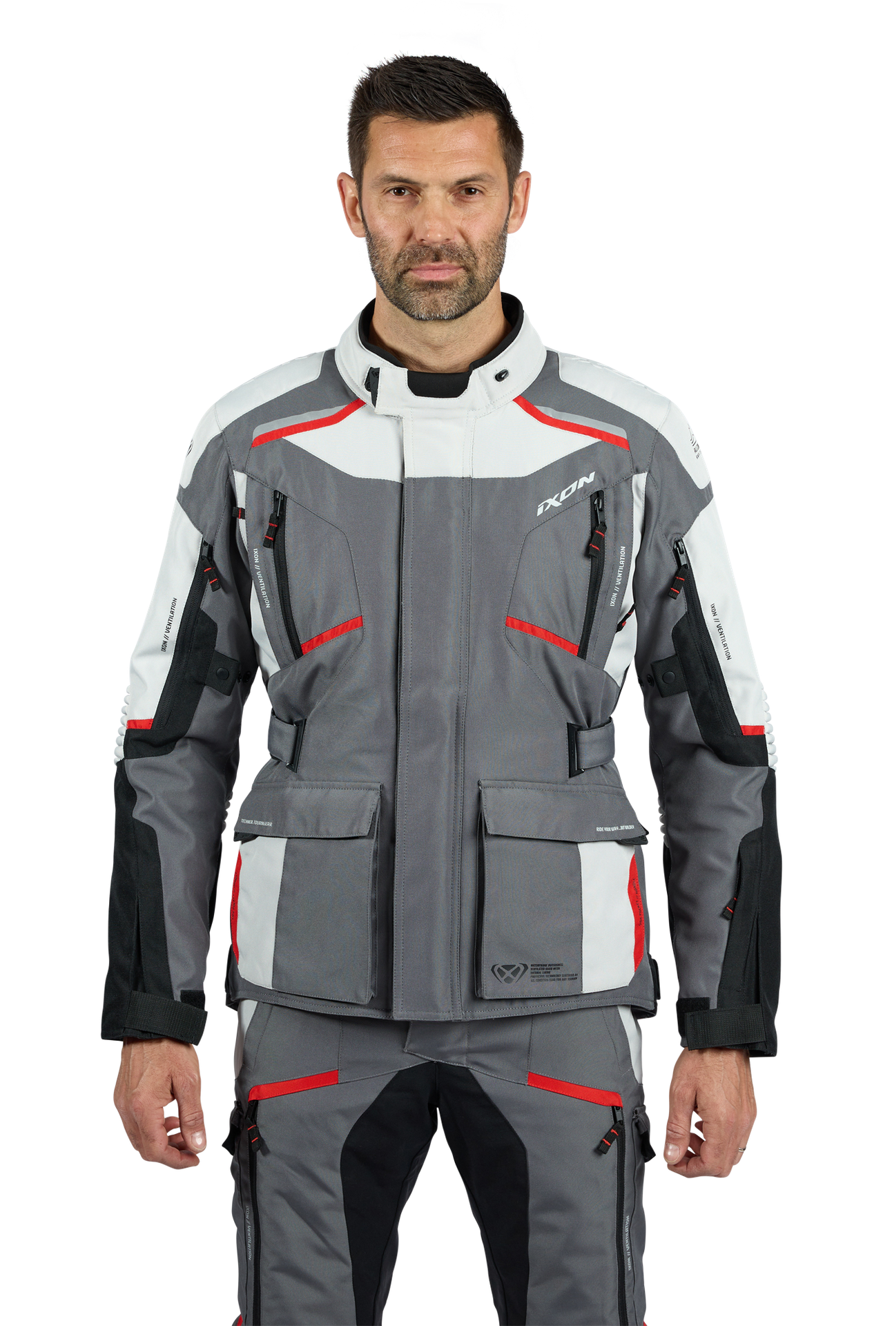 Kurtka Motocyklowa Ixon Midgard Szary/Czarny/Czerwony3XL