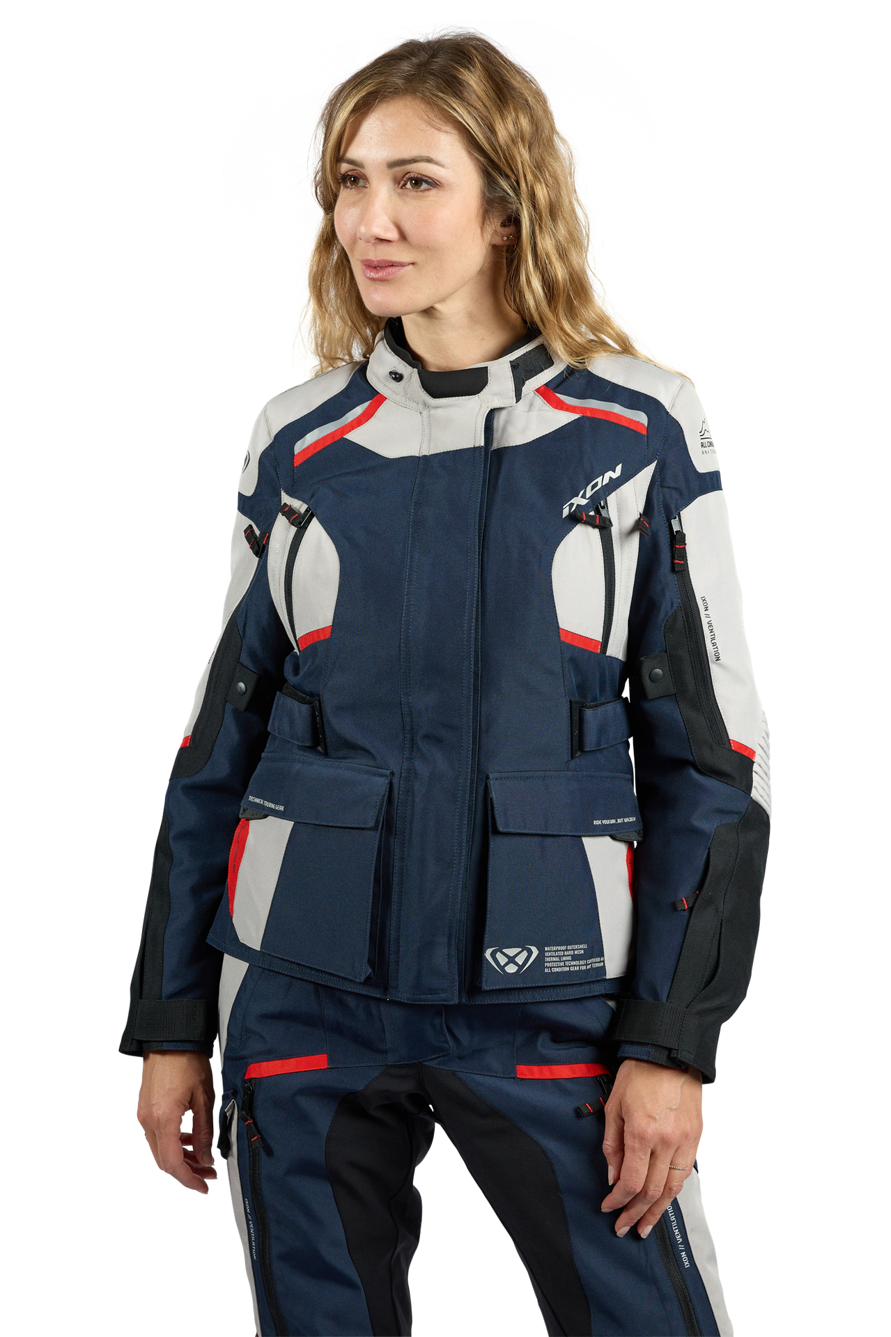 Kurtka Motocyklowa Ixon Midgard Damska Szaro-beżowy/Granatowy/Czarny3XL