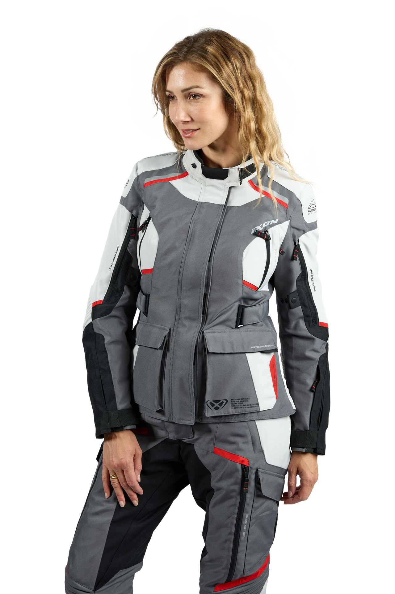 Kurtka Motocyklowa Ixon Midgard Damska Szary/Czarny/CzerwonyM