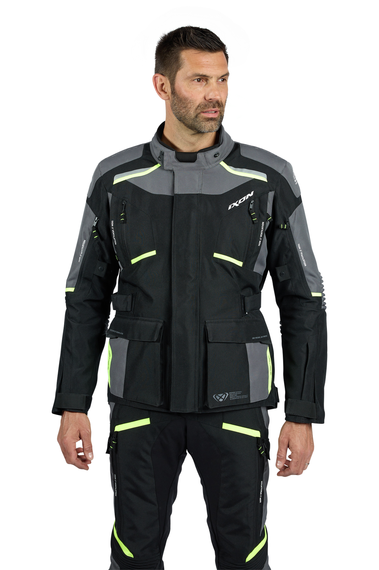 Kurtka Motocyklowa Ixon Midgard Czarny/Szary/JasnożółtyM