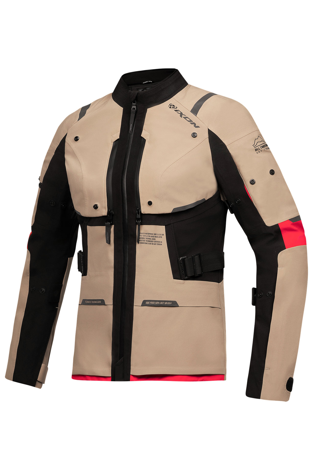 Kurtka Motocyklowa IXON M-Skeid Damska Piaskowy/Czarny/Czerwony3XL