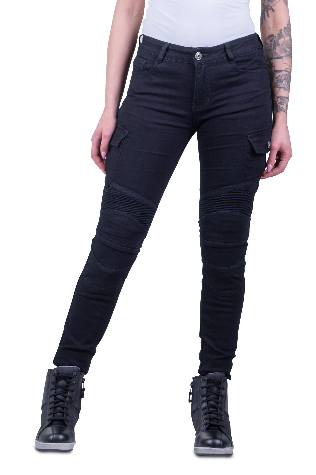Spodnie Motocyklowe Cargo Course Wasteland Slim Fit Wzmocnione Aramidem Damskie CzarnyW28 x L34
