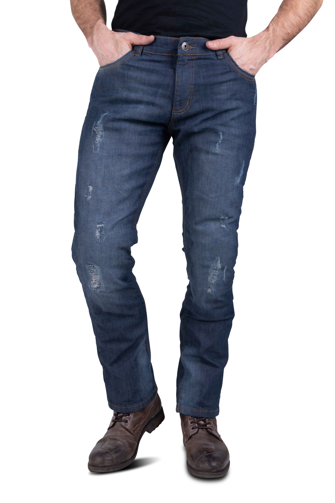 Jeansy Motocyklowe Course Ripped Straight/Regular Wzmocnione Aramidem NiebieskiW30 x L30
