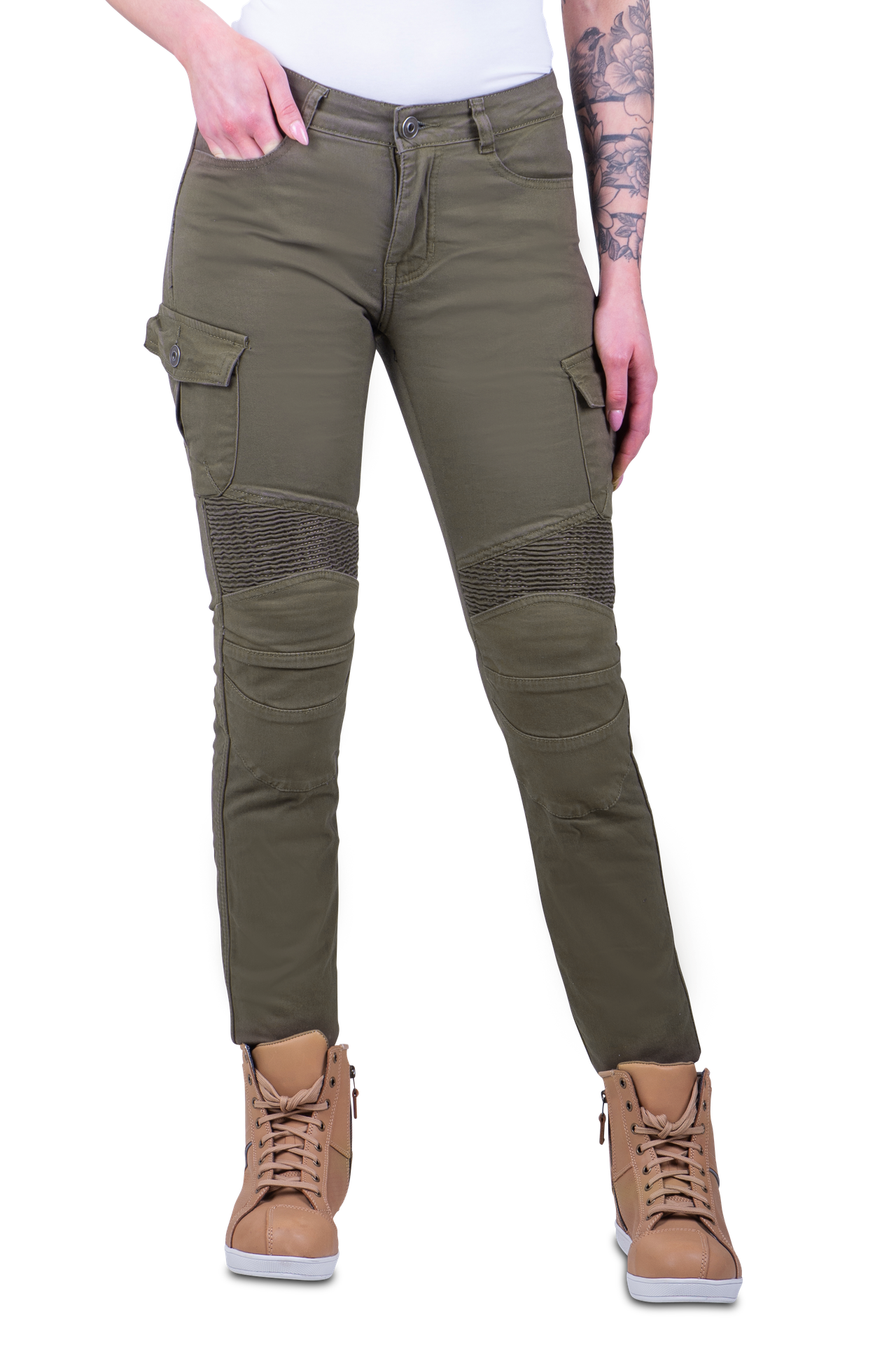 Spodnie Motocyklowe Cargo Course Wasteland Slim Fit Wzmocnione Aramidem Damskie OliwkowyW32 x L28