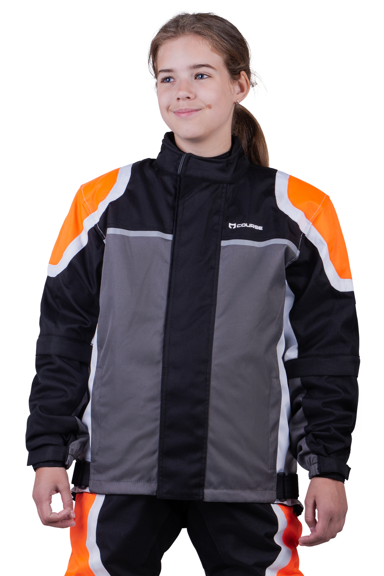 Kurtka Motocyklowa Course Two Seasons 3.0 Dziecięca Czarny/Pomarańczowy150