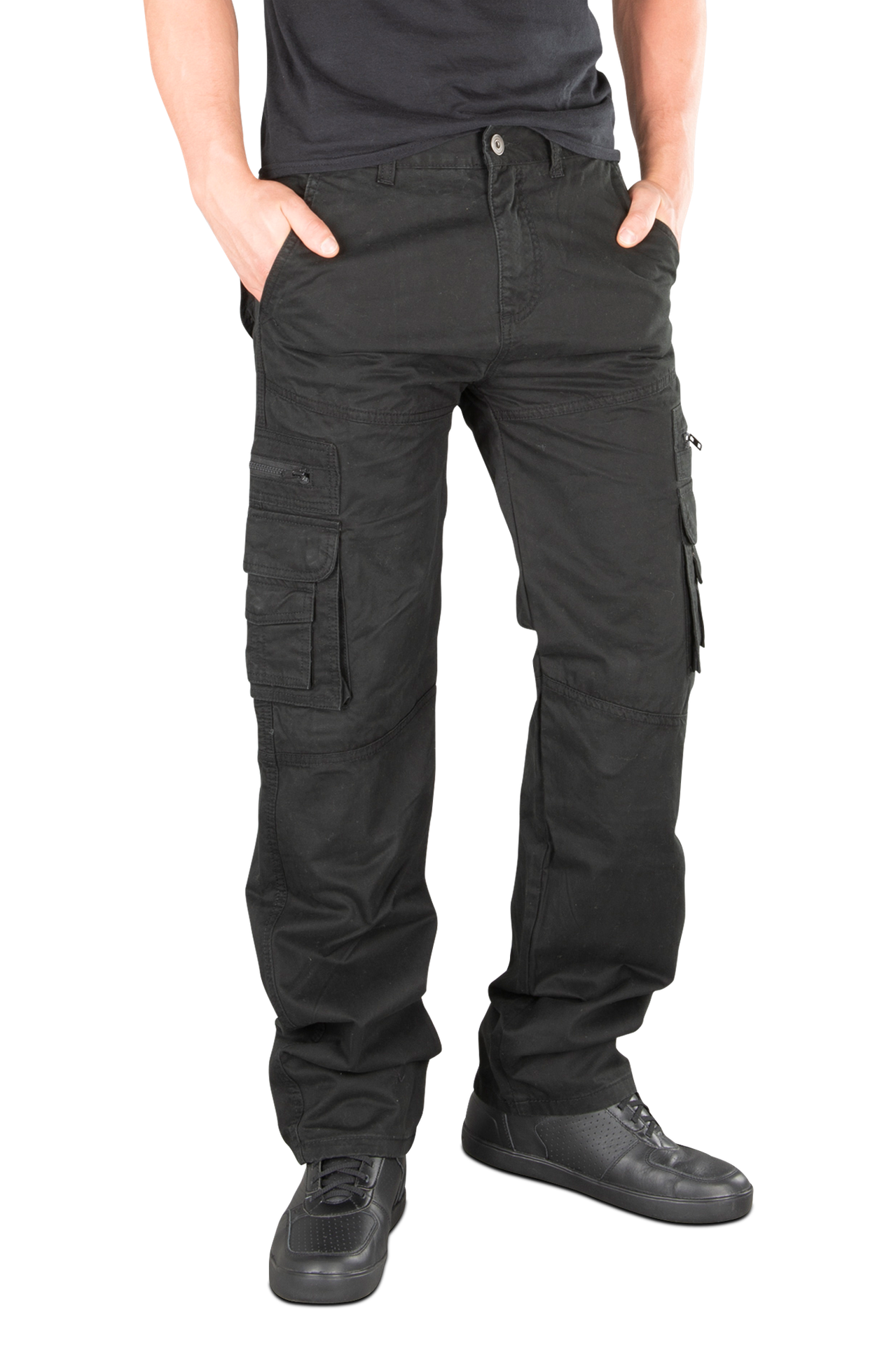 Spodnie Motocyklowe Cargo Course Loose Fit Wzmocnione Aramidem CzarnyW36 x L32