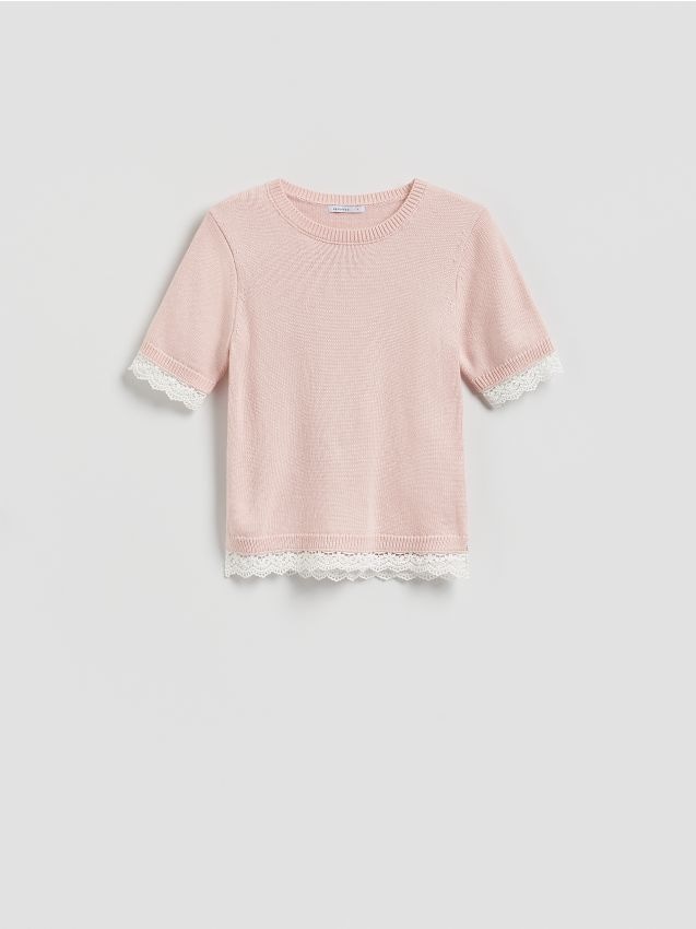 Reserved - Sweter z dodatkiem wełny - pastelowy róż