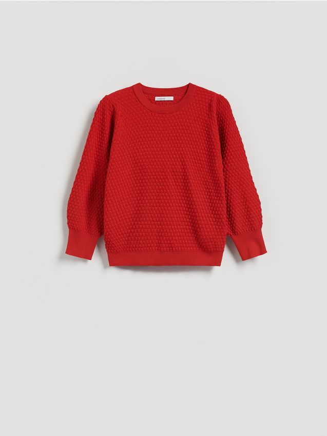 Reserved - Sweter z bufiastym rękawem - czerwony
